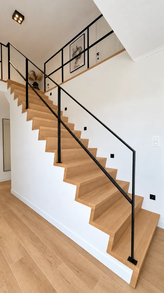 Eiken trap met zwarte balustrade (foto 1 van 6)