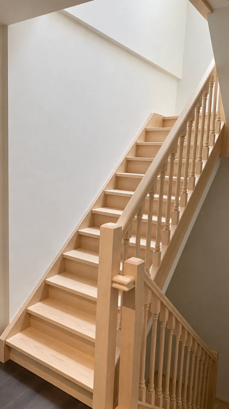 Beuken trap met ronde spijlenleuning